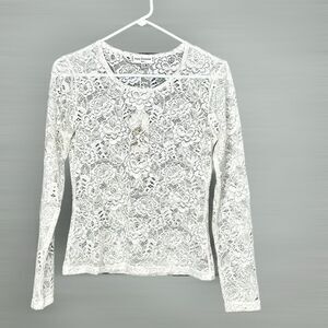 NWT ANNE FONTAINE Sevol Long Sleeve White Lace Floral Top Blouse France 2 US M